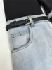 Herr jeans deat mode kvinnors höga midja rak lapptäcke pu läder buckle streetwear denim byxor vår 2023 trend 17a2013h 230807