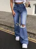 Vrouwen Jeans 2023 Hoge Taille Ripped Boot Cut Voor Vrouwen Mode Stretch Knie Denim Flared Broek Casual Vrouwelijke Broek s-2XL