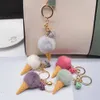 Plush Keychains Cute Plush Ice Cream Keychain With Tassel Backpack Charm Decoration Fluffy Pom Keyring For Women Girls Or Kids Xmas Gifts 230807