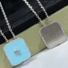 Blue Ceramic Four Leaf Clover Diamante Necklace Women Vintage Designer 925 Silver Chain Classy Trendy Luxury Jewelry Package With Box