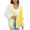 Women's Knits Women's Knit Cardigan Long Sleeve Open Front Contrast Color Fall Casual Jacket Sweater