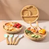 Cups Dishes Utensils 4pcs Bamboo Plate Sets Baby Feeding Bowl Wooden Kids Supplies Spoon Fork for Tableware Suction Cup 230808