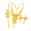 Boucles d'oreilles Collier Ensemble Axun Coeur Forme Or 24K Couleur Bracelet Bijoux Africain / Dubaï / Femmes Ensembles De Livraison De Baisse De Mariée Dhgarden Dhhmy