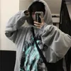 Erkek Hoodies Sonbahar ve Kış Hoodie Erkekler Harajuku Koyu Kazak High Street Graffiti Karikatür Sweatshirt gevşek kapüşonlu kazak çift