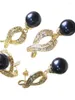 Orecchini di collana set regalo 18 kgp 12mm guscio nero orecchini a sospensione perle e anello (7-10#) set per signora