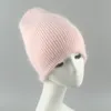 ワイドブリム帽子バケツスカリービーニーブリングスパンコールウサギファーニットハット女性のための柔らかい暖かい冬Gorros女性キャップ230807