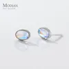 Stud Modian 925 Sterling Silver Round Drop Forma ovale Orecchini squisiti per le donne Fine Jewelry Simple MoonStone Anniversary 230807