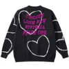 Men's Sweaters Mens Hip Hop Streetwear Harajuku Sweater Vintage Retro Letter Heart Anime Knitted Sweater women Autumn Cotton Pullover black J230808