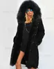 도매-새로운 겨울 코트 여성 재킷 진짜 대형 너구리 모피 칼라 두꺼운 면화 안감 숙녀 다운 파파 플러스 사이즈 S-2XL T230808