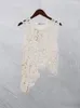 Conjunto de vestidos femininos assimétricos de malha de crochê chique com decote em O sem mangas top curto forro saia terno 2023 moda fada doces roupas