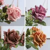 Fleurs décoratives 3 pièces Roses artificielles rétro automne fausse fleur longue branche pour la maison salon décor de fête de mariage