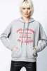 Kadın Hoodies Sweatshirts Zadig Voltaire Lüks Spor Giyim Mektubu Baskı Sıcak Elmas Hazine Mavi Pamuklu Polar Tasarımcıları Giyim Moda için Hoodie BR