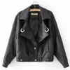 Women's Leather Spring Autumn Outerwear Green Faux Jackets Casual Women Short Vintage Loose Pu Female Black Coats