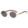 Lunettes de soleil Vintage Imitation Bois Europe et Amérique Petit cadre rond Marque Design Lunettes à la mode pour hommes