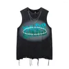 Women's T Shirts Sleeveless Frayed Ripped Holes Oversized T-Shirt Women Men Necklace Distressed Summer Y2k Pink Top Tees Goth Grunge Clothes