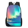 Mochilas escolares Aurora boreal Céu Cenário Crianças Meninas Meninos Mochila para Livros Homens Mulher Casual Armazenamento Mochila Adolescente Laptop Mochilas