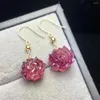 Boucles d'oreilles pendantes 1 paire Fengbaowu naturel rouge gemme tourmaline pivoine fleur boucle d'oreille 18K cristal guérison pierre mode bijoux cadeau pour les femmes