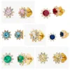 Stud Real 18K Gold Plated Colorful Zircon Sunflower Earrings Jewelry Letter Wedding Gift Factory Wholesale With Free Dust Bag