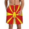 Herenshorts Zomerstrandbadpak Sneldrogend Zwemkleding Vlag van Noord-Macedonië Ademend Sexy Man