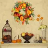 Kwiaty dekoracyjne 50 cm sztuczna jesienna dekoracja wieńca klon sosna stożka dyniowe drzwi Halloween Święto Dziękczynienia Garland Świąteczny wystrój