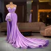Lilac Prom Dresses Sexy A Line Beading Formal Evening High Neck Gorgeous Satin Appliqued Party Dress Robe de mariee304H
