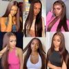 Synthetic Wigs 10" 32"Chocolate Brown Straight Human Hair Bundles with 4x4 Lace Closure Frontal Remy Brazilian Weave 230807