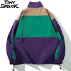 Herrjackor män hiphop streetwear jacka kappa retro färgblock lapptäcke harajuku jacka vindbrytare överdimensionerad spårjacka ficka hösten 230807