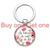 Keychains Flower Smile Dream Words Glass Cabochon Keychain Bag Car Key Chain Ring Holder Charms Silver Color For Men Women Gifts