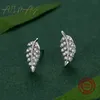 Stud Ailmay Top Qualité Réel 925 Sterling Silver Simple Fashionc Plume Boucles D'oreilles Étincelant CZ Fine Femme Bijoux De Mode 230807