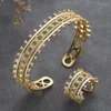 Свадебные ювелирные изделия наборы роскошного 2pcs Dubai Bangle Ring Set Fashion for Women Brincos Para в роли Mulheres HXS018 230808