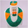 Серьги колье набор модных армии зеленый апельсиновый хрустал из бисера, нигерийские африканские бусинки украшения для женщин 8lbjz01 Deplive dhgarden dh3rh
