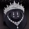 Wedding Jewelry Sets Luxury Silver Colors Crown Earrings and Necklace for Women Tiaras Costume Bridal Accessories 230808