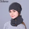 Bérets Xthree 2 pièces chapeau écharpe ensemble hiver pour femmes et hommes tricoté avec doublure bonnet marque casquette épaisse