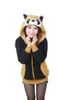 Women's Hoodies Cute Cosplay Anime Coon Costume Ears Face Tail Zip Hooded Sweatshirt Raccoon Jacket