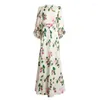 Casual Dresses Clothes European Spring Summer For Women 2023 Runway Designers Vintage O-neck Lantern Long Sleeve Printed Maxi Dress