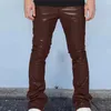 Calça Masculina Masculina Casual Solta Estampada Couro Sintético Cintura Média Fina Retro Punk Hip Hop Masculino Ajuste Elástico Calça Boate