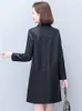 Femmes en cuir 2023 printemps et automne tempérament banlieusard Slim Fit PU manteau noir mi-longueur simple boutonnage Trench