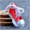 Sko delar Tillbehör Nytt trendigt grossist 3D Sneaker Keychain Colorf Simation Canvas Shoes Key Ring Dolls Drop Delivery