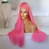 Lace Wigs 30 Inch Pink Front Silky Straight Colored Synthetic Wig Long 180 Density Cosplay Party Glueless for Women 230807