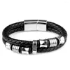 Bracelets porte-bonheur Punk acier inoxydable pour hommes boucle magnétique multicouche en cuir véritable Bracelet tressé noir bijoux à breloques cadeau