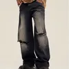 Jeans masculinos Original Vintage Monkey Wash Design de gradiente angustiado Moda de alta qualidade Pontas de buraco solto unissex