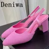 Pink Toe Sandals 882 Sweet Round Chunky Slingback Ladies Summer Fashion High Heel Holidays Sandalies for Women 2 32 3