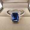 Pierścionki ślubne Luomansi Deluxe 2ct 6x8mm Blue Stone Ring Women S Gra Certyfikat Solid S925 Srebrna biżuteria rocznica Prezent 230808