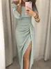 Casual Dresses 2023 Women's Off Shoulder Long Sleeve Bodycon Evening Party Dress Asymmetrical Split Pencil S M L XL XXL