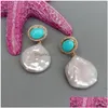 Boucles d'oreilles à tige Y.Ying Freshwater Ctured White Keshi Pearl Coin Shape Blue Turquoise Cz Pave Dangle Drop Delivery Jewelry Dhgarden Dhyew