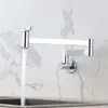 Kitchen Faucets Golden Sink Faucet Wall Mounted Folding With Dual Handle For Rotatable Spout Mixer Tap Brass