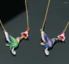 Pendant Necklaces Wholesales Humming Bird And Flower Hummingbird With Enamel Necklace 10Pcs/Lot