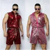 Stage Wear 2 Colors Sequins Jumpsuit Adult Male Nightclub Gogo Dancer Outfit Muscle Man Hip Hop Dance Clothes Sleeveless Bodysuit