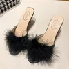 Saltos de penas altas sandálias de moda de moda feminina aberta as bombas de toe slides brancos rosa preto tamanho 35-43 230808 C135