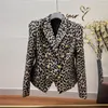 Kadın Suitler Sonbahar Ladies Lapel Çift göğüslü Bultoncoration Leopar Blazer Ceket y2k Moda Retro High Street İnce Fit Üst